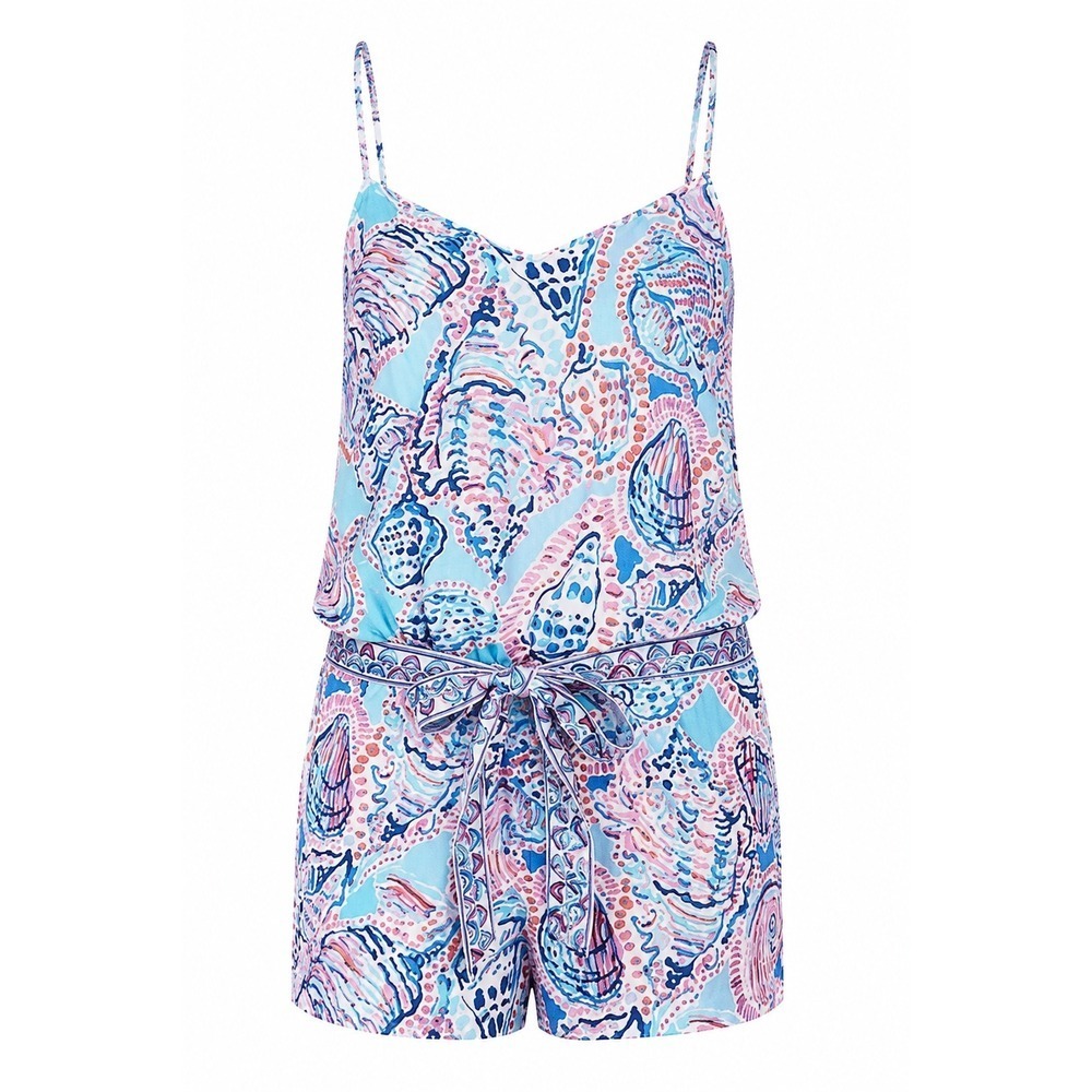 Lilly Pulitzer Dusk Romper Shell Me About It Engineered Print Tie Waist Sz S